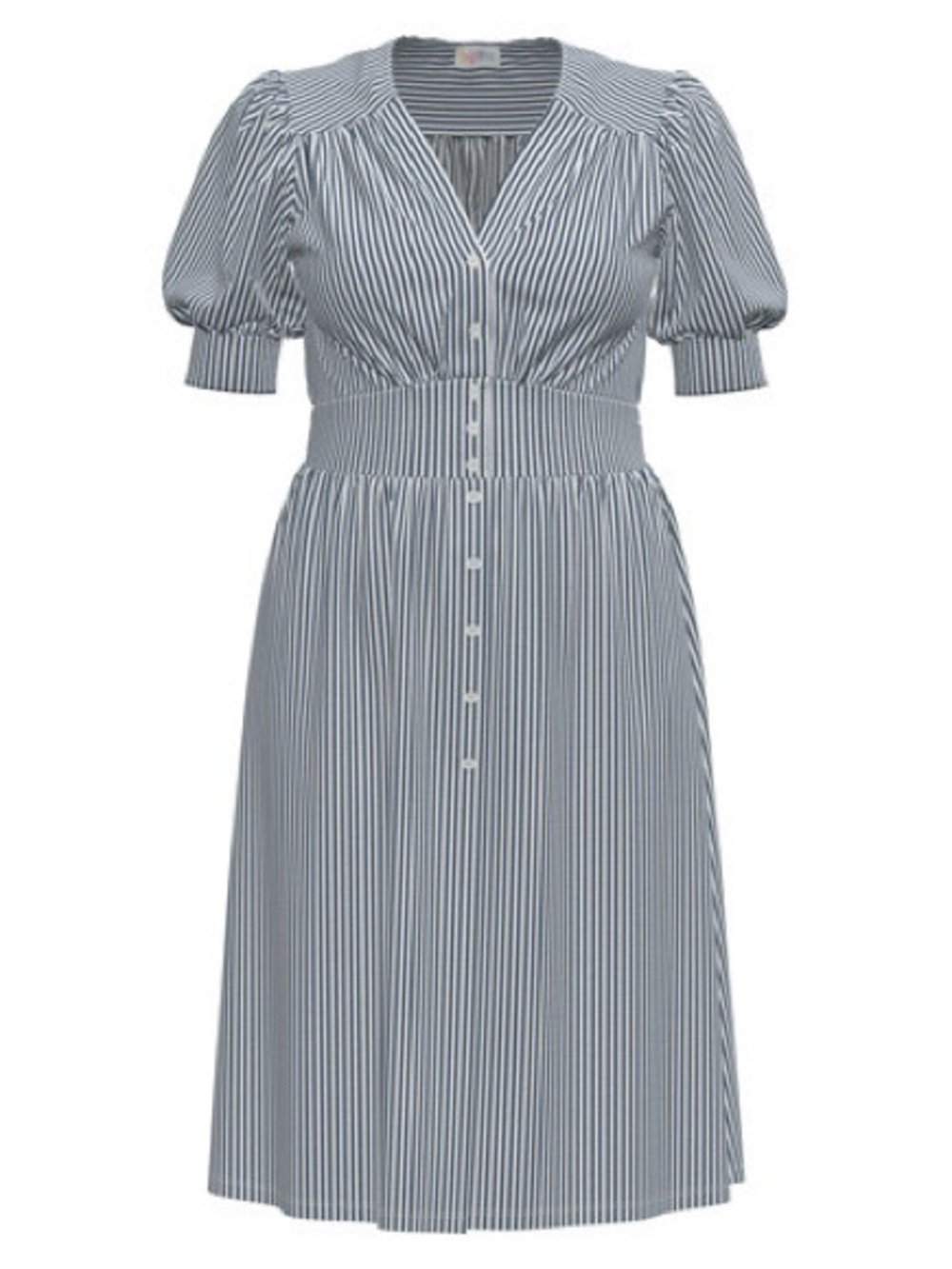LuLaRoe Skylar Dress 2XL Blue White Stripe Button Front Puff Sleeve Midi
